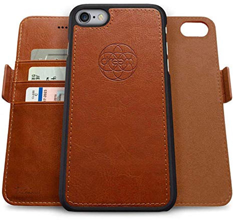 dreem Fibonacci Coque iPhone 6/6s Magnetique Antichoc | Etui Portefeuille 2-en-1 avec Stand Amovible 2 Positions | TPU Vegan Fin | Protection RFID | Caramel