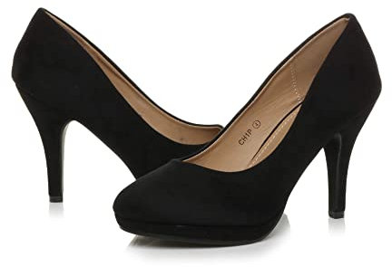 AJVANI high mid Heel Smart Work Evening Party Platform Court Shoes Pumps Size 3 36 Black Suede