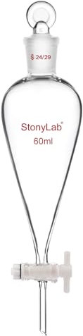 stonylab 60ml Embudo Separador de Cristal de Borosilicato con Tapón de Vidrio, Separatory Funnel Embudo de Laboratorio Cónico en Forma de Pera en Pared Gruesa con Junta 24/29