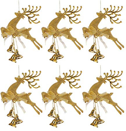 Toyvian 6 Stücke Weihnachten Hängende Ornamente Hohl Hirsch Rentier Glocke Design Weihnachtsbaum Dekoration (Golden)