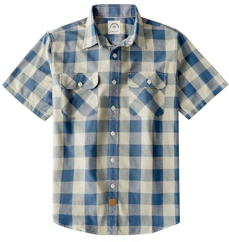 Dubinik® Chemise Homme Manches Courtes Carreaux Manche Courte Décontractée en Coton avec Poche Western Regular Fit