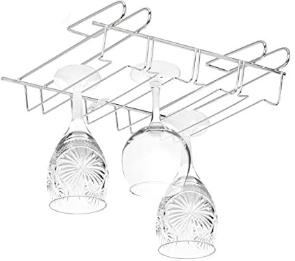 Relaxdays 2 x Weinglashalter, Schrankeinsatz für je 12 Stielgläser, Bar & Küche, Gläserschiene Metall, 8,5 x 34,5 x 26cm, silber