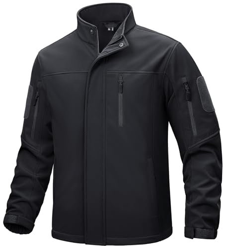 TACVASEN Chaquetas Impermeables Chaqueta Polar de Trabajo para Hombre Chaqueta de Caza Impermeable a Prueba de Viento Bolsillo con Cremallera Negro,L