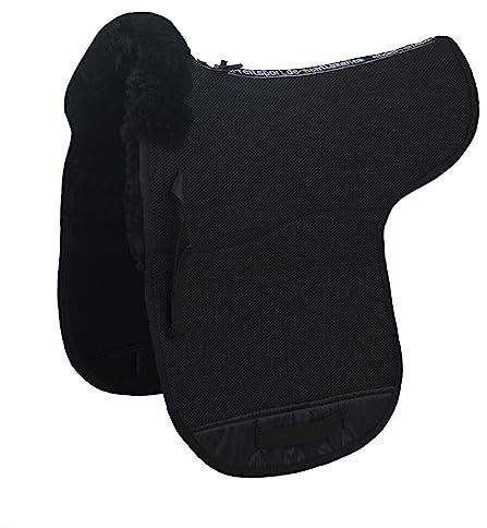 Engel Reitsport AirTec Lammfell Satteldecke mit Funktionsgewebe AT-SADEK1-D-SCH-SCH wirbelsäulenfrei Fellkranz vorne Schwarz/Schwarz D (Dressur)