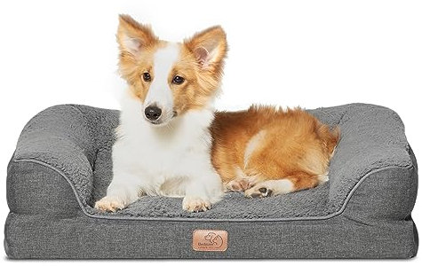 BEDSURE orthopädisches Hundebett große Hunde - Hundesofa mit eierförmiger Kistenschaum, kuschelig Schlafplatz in Größe 71x58 cm, waschbare Hundesofa, grau