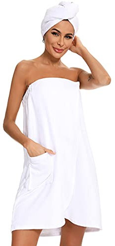 Alunsito Women's Towel Wrap Bathrobe Bamboo Cotton Spa Towels Robe with Adjustable Closure, Gym and Shower