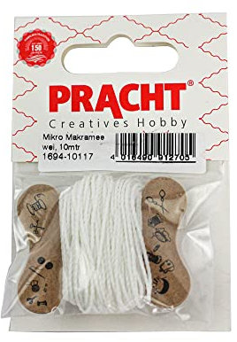 Pracht Creatives Hobby 1694-10117 Mikro Makramee, gewachstes Polyester-Garn 1 mm im Farbton Weiß, Länge ca. 10 m, ideal für Bastel-Projekte, zur Schmuckherstellung und Dekoration