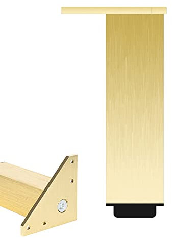 pieds d'armoire reglables en hauteur, pieds meuble cuisine Doré, Pieds de Meubles/commode Aluminum | Finition en Anodisé Pieds Meuble Cuisine Or Pieds de Placard Carrée, 40 x 40 mm, 4 pièces (25cm)