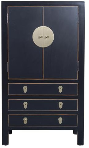 Fine Asianliving Chinesischer Schrank Onyx Schwarz B63xD38xH110cm - Orientalische Möbel Asiatische für Wohnzimmer, Schlafzimmer