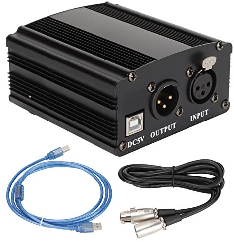 GOWENIC Microphone Power Supplies, 1-Channel 48V Phantom Power Supply with XLR 3 Pin Cable and USB Cable, for Any Condenser Microphone Music Recording Equipment(Upgraded)