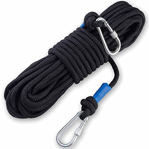 PIOSRTRR Seil 10mm / 60M,Tau Seil mit Karabiner für Magnetfischen,Hängematte,Outdoor,Schwarz