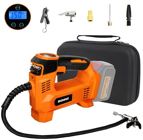 Ironfist Tire Inflator for DEWALT Battery Portable Air Compressor for Car, Bicycle, Ball, 20V Auto Tire Pump with Digital Pressure Gauge (Tool Only, NO Battery)