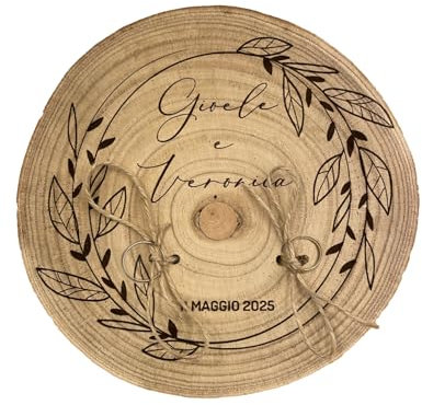 Portafedi matrimonio in legno, su fetta di legno modello boho, 18 cm, portafedi personalizzato per matrimonio, fedi nuziali