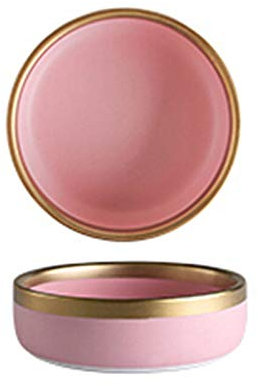 UCCE Bowls Ceramic Pink Color Golden Slim Dinner Plate Set Mixing Rice Soup Ramen Bowl for Lady for Soup Rice Pasta Salad