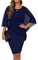 QIXING Robe Femme Élégante Été Cape en Mousseline de Soie Élégante Vetement Robe Crayon Midi Cocktail pour Femmes pour Les Funérailles, Les Fêtes et Les Mariages (Bleu Marine, L)