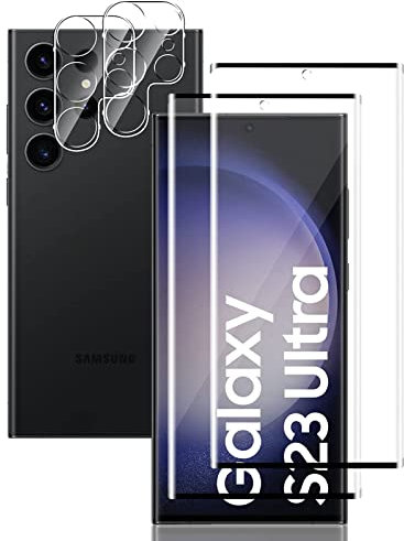 Ljietr 2+2 Pack Protector de Pantalla Compatible con Samsung Galaxy S23 Ultra 5G, con 2 Pack Cristal Vidrio Templado y 2 Pack Protector de Lente de Cámara, Dureza 9H, Ultra Transparente