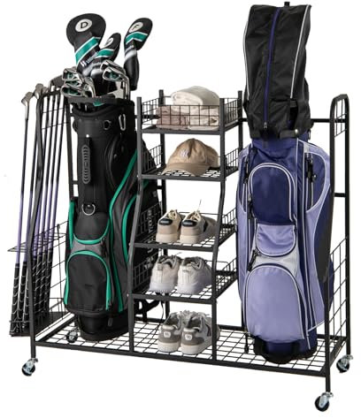 SPOTRAVEL Golf Club Organizer, Golf Bag Storage Stand with Detachable Universal wheels Wheels, Golfing Equipments Rack for Golf Accessories