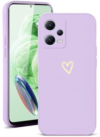 Vauki Funda para Xiaomi Redmi Note 12 5G/Xiaomi Poco F5 Silicona Suave Corazón Dorado Dibujos Carcasa para Redmi Note 12 5G, Ultra Fina Antigolpes Protector Camara Case para Mujeres Morado