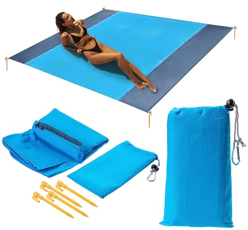 KADAX Picknickdecke, 200x210cm Outdoor Stranddecke aus Polyester, wasserdichte Decke mit Heringen und Karabinerhaken, Campingdecke Ideal für Wandern (200x210cm)