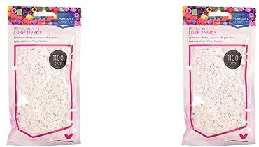 Vaessen Creative 5009-001 Bügelperlen, Weiß, 1100 Stück, Steckperlen zum Basteln mit Kindern, DIY Gestalten von Schmuck, Deko, Verzierungen und weiteren Bastelideen (Packung mit 2)