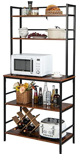COSTWAY Estantería de Cocina, Soporte Microondas de 5 Nivlel, Mueble Auxiliar Cocina Sala Baño Balcón, 80 x 40 x 170 cm, Estilo Industrial