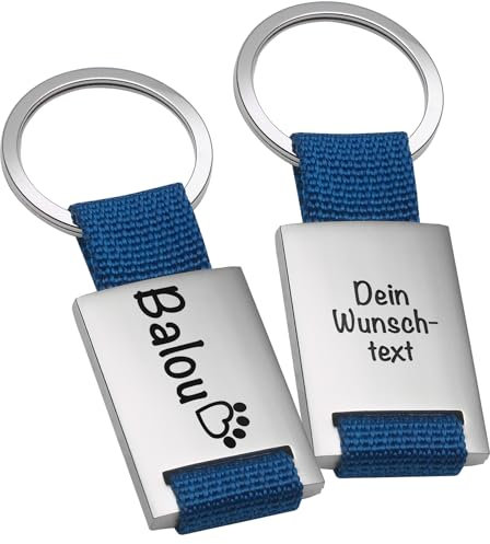 Personalisierter Schlüsselanhänger mit Gravur | Schlüsselanhänger Hund Hundepfote | Blau | Geschenke für Hundehalter und Hundebesitzer | 8,5x3,5cm