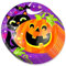 Tradineur - Pack de 24 Platos de Halloween - Diseño Calabaza y Gato Negro - Fabricado en Papel -Apto para Uso alimentario - Ø 23 cm