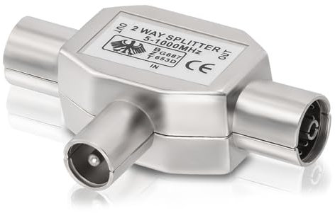 Bingfu Répartiteur Satellite 2 Voies Double Prise Antenne TV Splitter Antenne TV TNT, Couplage en T, 1 TV Mâle à 2 TV Femelle, Connecteur Adaptateur Coaxial