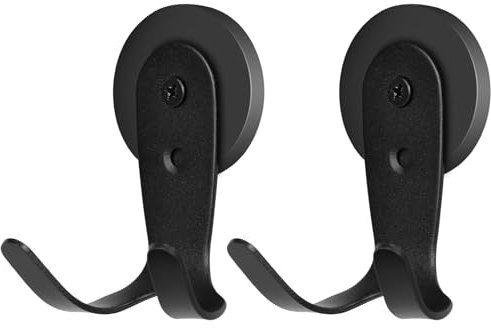 Songaa Ganci magnetici per ghirlande (confezione da 2), magneti resistenti con doppio gancio per decorazione natalizia del frigorifero, ganci magnetici per porta d'ingresso in metallo, nero