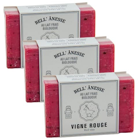 Label Provence - Doppelseitige Peeling-Seife mit französischer Seife – Für Weichmacher, Befeuchtung und Pflege für alle Hauttypen – Duft Rotwein- und Eselmilch – 125 g – 3er-Set