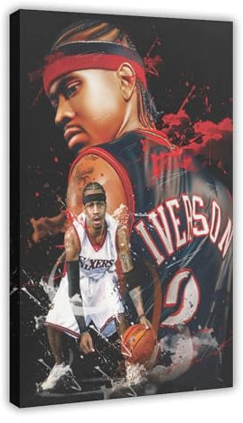 QINQUAN Allen Iverson Poster, Basketballbild, Leinwand, Poster, Schlafzimmer-Dekor, Sportlandschaft, Büro, Raumdekoration, Geschenkrahmen: 30 x 45 cm