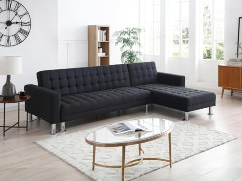Vente-unique-Ecksofa mit Schlaffunktion - Ecke wechselbar - Stoff - Schwarz - Willis II