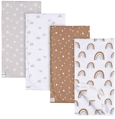 Gerber Unisex Baby 100% Cotton Flannel Receiving Blankets 30x30 Inches (Pack of 4), Boho Rainbow, One Size