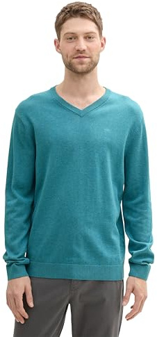 TOM TAILOR Herren Strickpullover mit V-Ausschnitt, 36299 - Bright Teal Melange, S