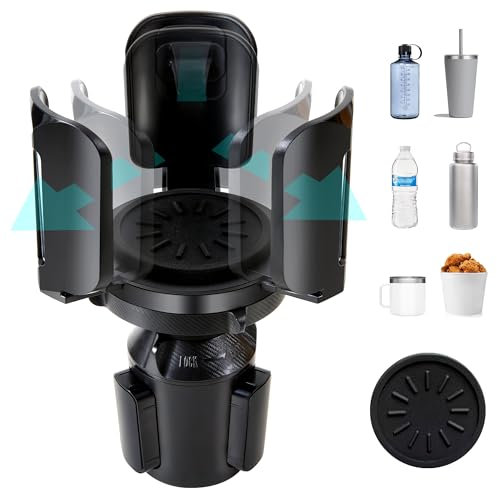 LEORAY Car Cup Holder Expander Automotive Large Cup Holder Adjustable with Coaster for Max. 5.51/ Bottles, Mugs, Foods and Drinks, Hydroflask Nalgene Yeti Cup Holder Adapter Black CCH24116