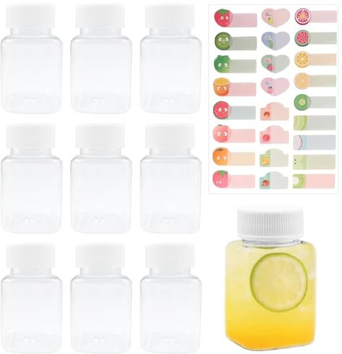 Yowlens 9 Pcs 3.5oz/100ml Juice Bottles with Lids, Small Reusable Plastic Bottles With Screw Lids, Leak-proof for Juice, Ginger, Beer, Milk and Other Homemade Beverages