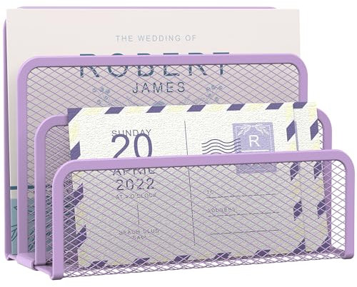 SUPEASY Post-Organizer, Schreibtisch-Akten-Organizer, Netz-Metall-Briefhalter, Arbeitsplatte mit 3 Schlitzen, Briefsortierer, Aktenhalter, Büroumschlag-Organizer für Post (lila), 1 Stück