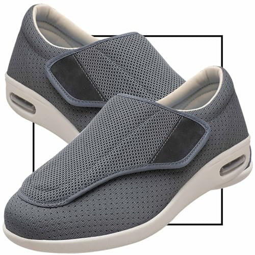 Möge Chaussons Diabétiques Homme Réglable Orthopédique Sandales Large Chausson Fermeture Scratch pour Personne Âgée Pieds Gonflés Arthrite Oedème Swollen Pantoufle(Color:Gray,Size:39 EU)