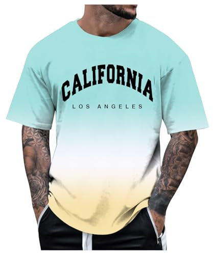 T-Shirt Farbverlauf Herren, Sport Shirt Slim Fit Herren, Fotodruck Rundhals Tshirt Klassisches Loose Fit Tops Premium Funktions Sportshirts Fashion Streetstyle Oberteile Hip Hop Streetwear