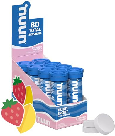 Nuun Sport Electrolyte Tablets | Hydration with Vitamin C | Vegan, Gluten-Free, No Artificial Sweeteners | Strawberry Lemonade Flavor, 8 Pack (80 Tablets)