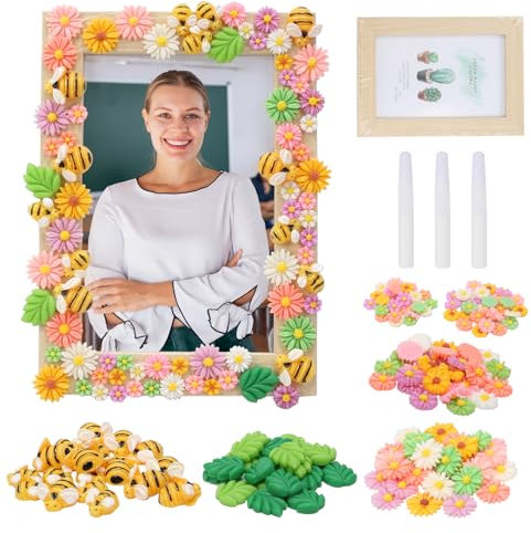 DATIFF 2Pcs Lehrer Geschenk Bastelset Gänseblümchen Mosaik Bilderrahmen Basteln Kinder Lehrerin Holzrahmen Abschiedsgeschenk DIY Kreativset Dankeschön Geschenke für Lehrer Musiklehrer