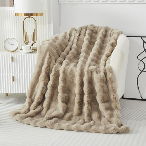Kuscheldecke Kaninchen Plüsch Flauschige Decke Soft Wohndecke Dick 1000GSM Flanell Decke Couchdecke Warme Überwurfdecke Sofadecke Vielseitig Blanket Für Bett Sofa Schlafzimmer Büro Khaki 100x160cm