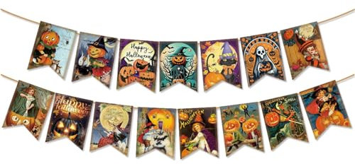 Banner de calabaza Halloween,Bandera de banner de calabaza - Decoraciones de fiesta Decoración de pared de calabaza fantasma - Decoración de pared de Happy Halloween, banderines resistentes y reutiliz