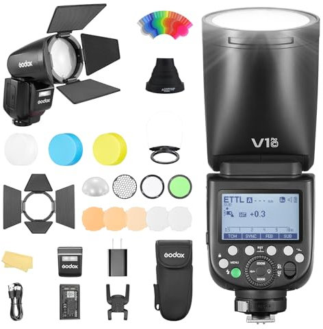 Godox V1PRO-C V1Pro C Runder Kopf Kamera Blitz Flash Kamerablitz mit AK-R1 TTL Speedlite 2.4G Wireless TTL Speedlight Strobe,76Ws HSS 1/8000s mit Li-ion Batterie für Canon-Kameras