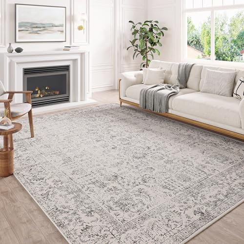 HUGEAR Grau Teppich - 180x270 cm Vintage Indoor Schlafzimmer Wohnzimmer Teppich Distressed Floral Retro Wurf für Büro Esszimmer Kinderzimmer