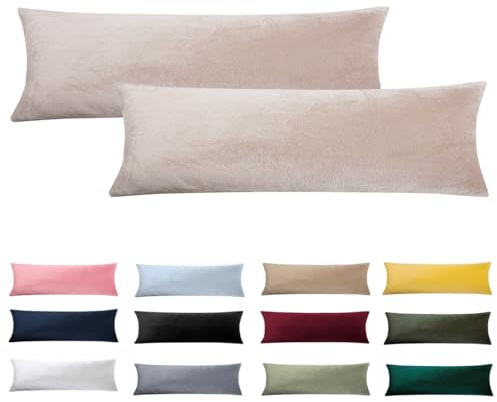 Soifox Seitenschläferkissen Bezug 40 x 145-2er Set Beige Samt Kissenbezug für Seitenschläferkissen Weich Flauschig Kuschelig Kissenbezüge Deko Kissen Sofakissen Lendenkissen