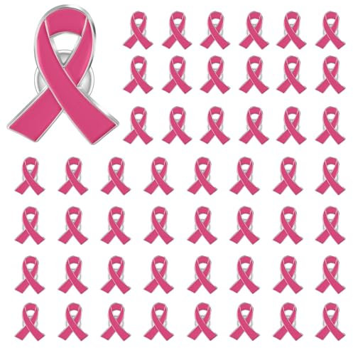 DaPongZhi Lot de 50 Broches Ruban Rose, Octobre Rose Accessoires 2025, Pin's de Sensibilisation Cancer du Sein Avec Épingles à Nourrice