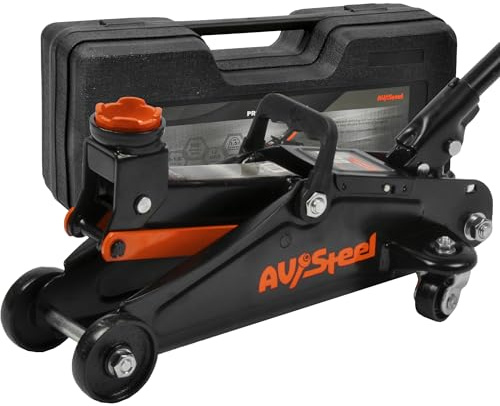 AV Steel Floor Jack 1.5 Ton (3300 lbs), Hydraulic Trolley Jack with Solid Storage Case, Hydraulic Jack for Car with Single Piston Pump, Portable Car Floor Jack with Lifting Range 5-1/8'' to 12''