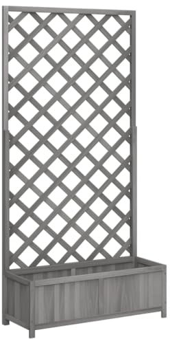 AUVYI Pflanzentopf mit Spalier Hochbeet Balkonkasten Pflanzenkasten Blumentopf Pflanzgefäß Dekokasten Langlebig und Verrottungsbeständig Perfekt für Balkon Garten Terrasse Grau 90x35x180 cm