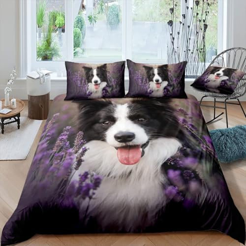 NYSMGS Bettwäsche 135x200 Border Collie Mädchen Jungen Kinder 3D Druck Haustier Hund Bettbezug Weich 100% Mikrofaser Bettwäsche-Sets 2Teilig mit Reißverschluss und Kissenbezüge 80x80 cm a428